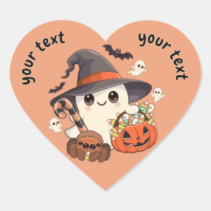 Pegatina En Forma De Corazón Dulce Fantasma de Halloween en Estilo Kawaii