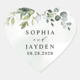 Pegatina En Forma De Corazón Dusty Blue Eucalyptus Greenery Suculento Boda
