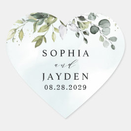Pegatina En Forma De Corazón Dusty Blue Eucalyptus Greenery Suculento Boda