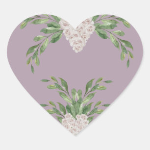 Pegatina En Forma De Corazón Dusty Lavender Floral Romántico guión moderno