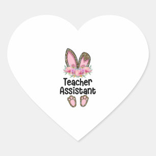 Pegatina En Forma De Corazón Easter Bunny Ear Teacher Leopard Teacher Assistant