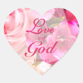 Pegatina En Forma De Corazón El amor es de Dios Fuchsia Florales