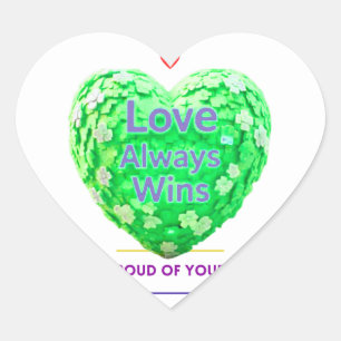 Pegatina En Forma De Corazón El Amor Siempre Gana – Motivación Corazón Verde In
