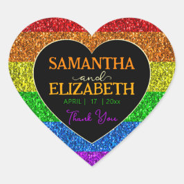 Pegatina En Forma De Corazón El arcoiris de la bandera LGBT enciende boda de co