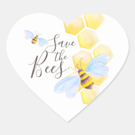 Pegatina En Forma De Corazón El arte de la acuarela de abejas de miel salva a l