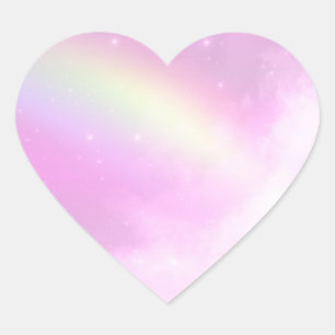 Pegatina En Forma De Corazón El cielo rosado pastel con arcoiris amarillo