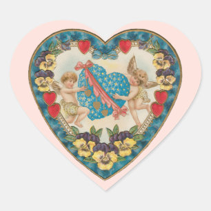 Pegatina En Forma De Corazón El día de San Valentín antiguo, ángeles de época e