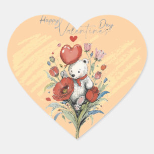 Pegatina En Forma De Corazón El día de San Valentín con Oso Teddy rico