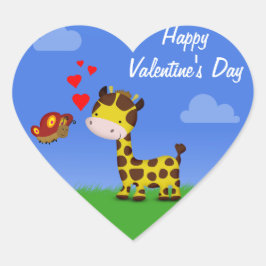 Pegatina En Forma De Corazón El día de San Valentín de Giraffe y Mariposa