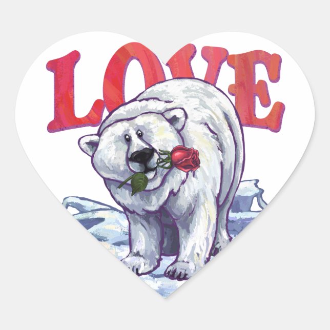 Pegatina En Forma De Corazón El día de San Valentín del oso polar (Anverso)