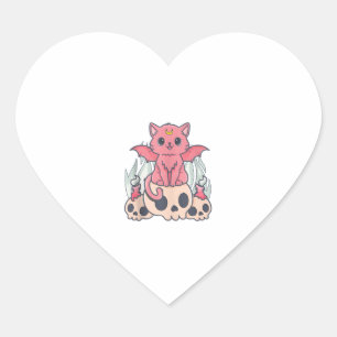 Pegatina En Forma De Corazón El Gótico Kawaii Pastel, el gato y el cráneo de cr