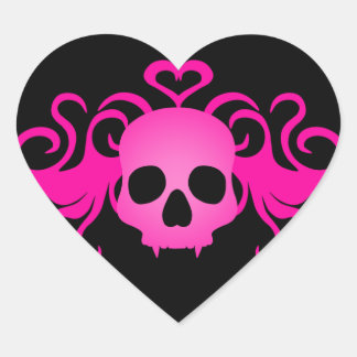Pegatina En Forma De Corazón El gótico rosado fanático del cráneo vampiro sobre