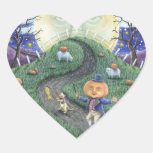 PEGATINA EN FORMA DE CORAZÓN EL HOMBRE DE LA PUMPKIN, PEGATINA DE ARTE FOLK HAL