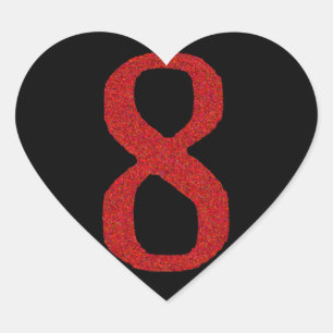 PEGATINA EN FORMA DE CORAZÓN EL NÚMERO 8 EN ROJO
