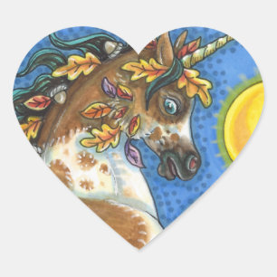 PEGATINA EN FORMA DE CORAZÓN EL OTOÑO SALE A UN ESTALLÓN UNICORN, CABALLO DE LL