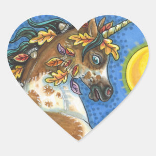 PEGATINA EN FORMA DE CORAZÓN EL OTOÑO SALE A UN ESTALLÓN UNICORN, CABALLO DE LL