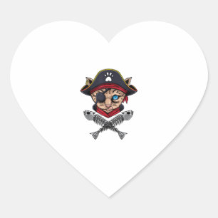 Pegatina En Forma De Corazón El pirata del gato Jolly Roger Flag Skull y Crossb