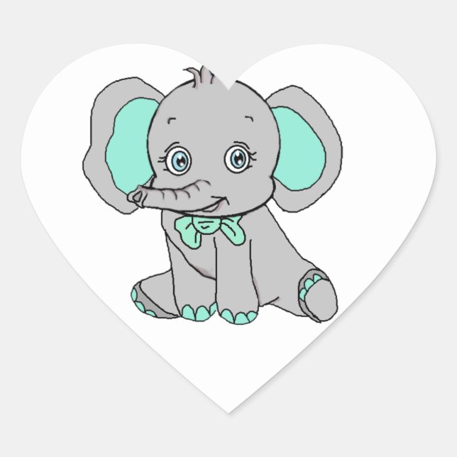 Pegatina En Forma De Corazón Elefante Baby Shower gris y Verde azulado (Anverso)