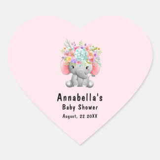 Pegatina En Forma De Corazón Elefante con Flores Shower de Bebé
