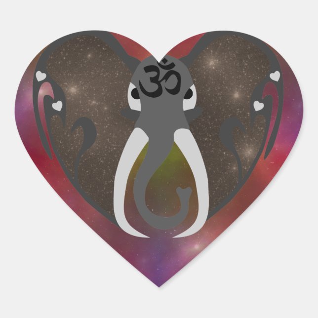 Pegatina En Forma De Corazón Elefante escuchando al Cosmos (Anverso)