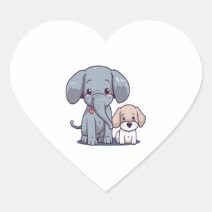 Pegatina En Forma De Corazón Elefante lindo y perro