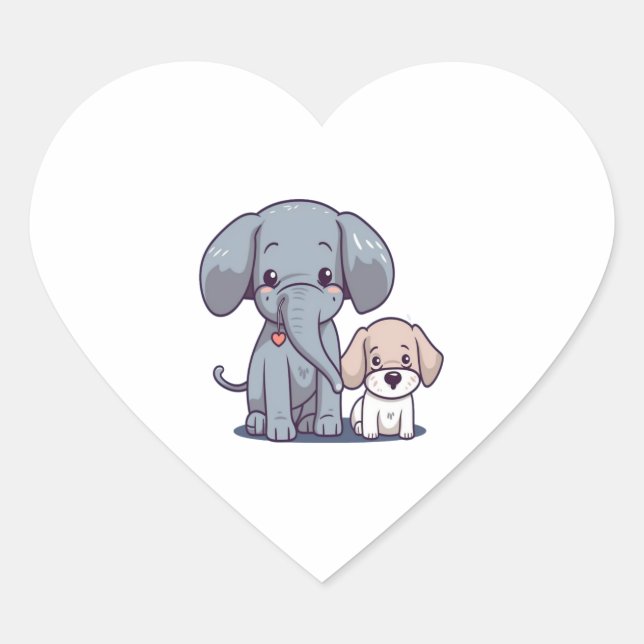 Pegatina En Forma De Corazón Elefante lindo y perro (Anverso)