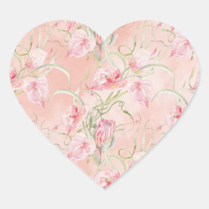 Pegatina En Forma De Corazón Elegancia de paz: florecientes lirios de paz rosad