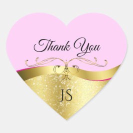 Pegatina En Forma De Corazón Elegancia Oro ondulado en rosa claro Gracias