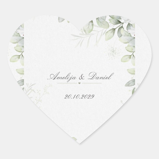 Pegatina En Forma De Corazón Elegant Botanical Greenery Round Sticker (Anverso)