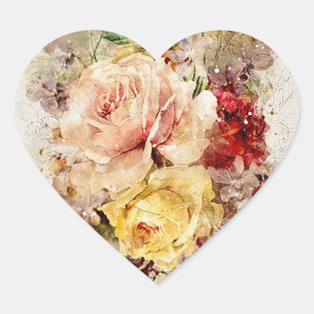 Pegatina En Forma De Corazón Elegante acuarela floral Resumen romántico (Anverso)