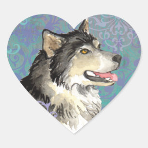 Pegatina En Forma De Corazón Elegante Alaskan Malemute