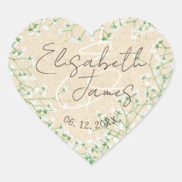 Pegatina En Forma De Corazón Elegante aliento de bebé acuarela floral boho lind