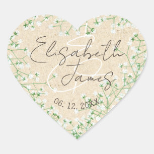 Pegatina En Forma De Corazón Elegante aliento de bebé acuarela floral boho lind