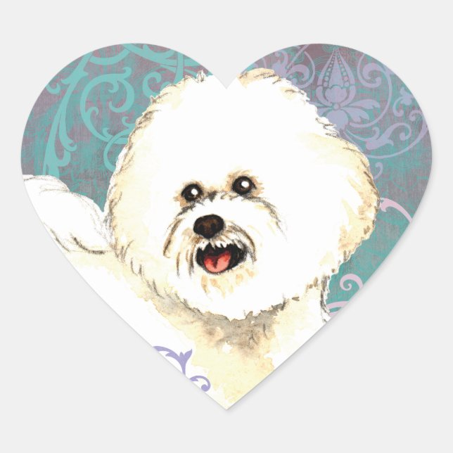 Pegatina En Forma De Corazón Elegante Bichon Frise (Anverso)