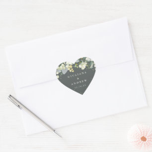 Pegatina En Forma De Corazón Elegante Boda de guirnalda verde de nieve + eucali