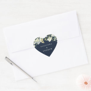 Pegatina En Forma De Corazón Elegante Boda de guirnaldas de la marina Snowberry