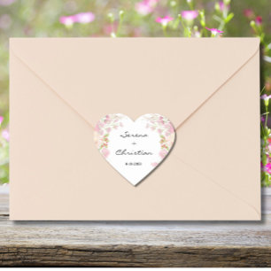 Pegatina En Forma De Corazón Elegante Boda floral rosa