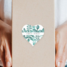 Pegatina En Forma De Corazón Elegante Boda moderno de color verde Verde azulado