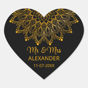 Pegatina En Forma De Corazón Elegante boda ornamental negro