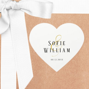 Pegatina En Forma De Corazón Elegante Boda simple Nombres Pegatina de fecha