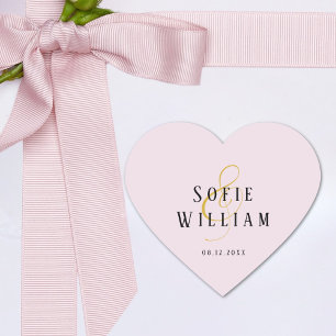 Pegatina En Forma De Corazón Elegante Boda simple Nombres Pegatina rosa de fech