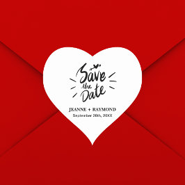 Pegatina En Forma De Corazón Elegante Caligrafía para Anuncio de Boda "Save the