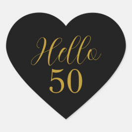 Pegatina En Forma De Corazón Elegante Cumpleaños 50 Negro Oro