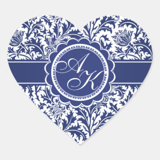 Pegatina En Forma De Corazón Elegante floral azul y blanco William Morris