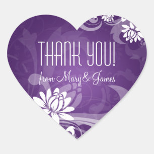 Pegatina En Forma De Corazón Elegante Gracias Floral Swirls Purple