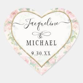 Pegatina En Forma De Corazón Elegante guión de corazón dorado Rubor hojas de fl