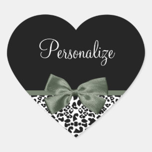 Pegatina En Forma De Corazón Elegante Leopard Imprimir Cinta Verde Oscura Con N