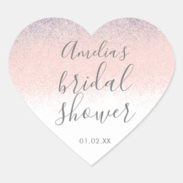 Pegatina En Forma De Corazón Elegante lluvia de boda Faux Ombré Glitter Rosa
