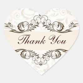 Pegatina En Forma De Corazón Elegante matrimonio de damasco floral crema