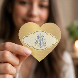 Pegatina En Forma De Corazón Elegante Monograma Marian Dorado Metálico